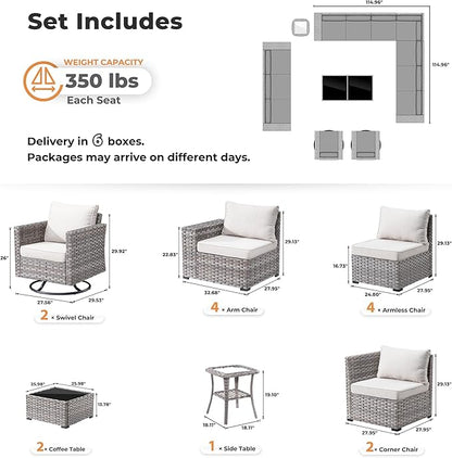 ovios 15 Pieces Patio Furniture Set, Outdoor Wicker Sectional Sofa with Swivel Chairs Coffee Table, Modern Modular Deep Seat Rattan Couch Conversation Sets, Beige