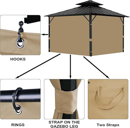 Gazebo Universal Replacement Privacy Curtain, 10'X12' Gazebo Outdoor Waterproof, 4-Panels Sidewall Curtains with Zipper for Patio, Garden and Backyard (Only Curtains, 10'X12', Brown)