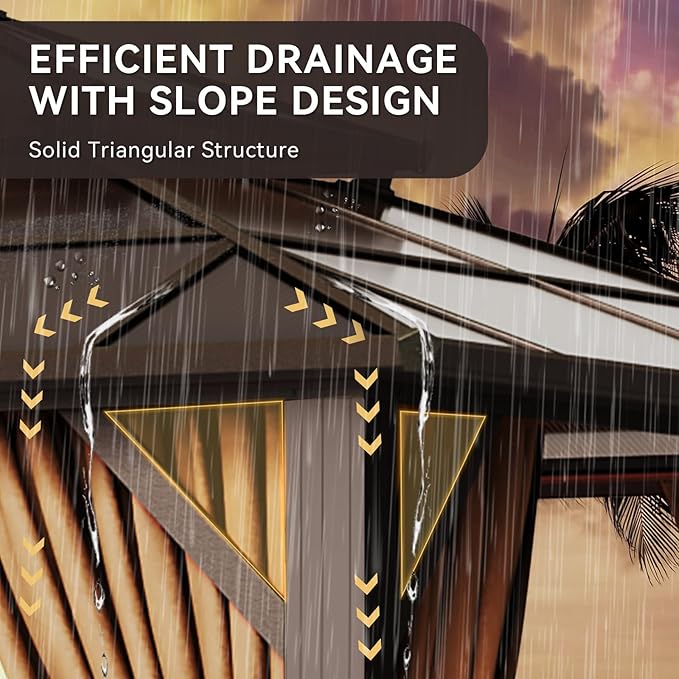 Aoxun 10'x10' Hardtop Gazebo, Aluminum Frame Permanent Pavilion with Netting and Curtains, Outdoor Polycarbonate Double Roof Canopy, Designed for Lawn, Garden, Patio (Khaki)