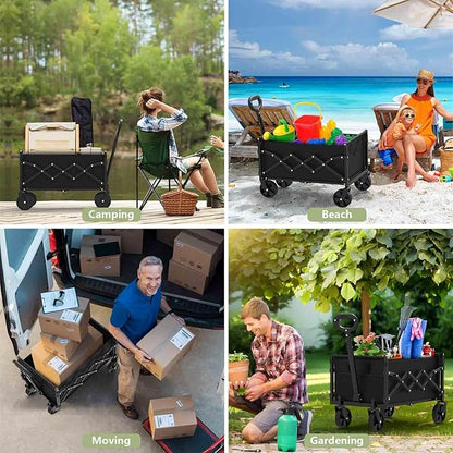 ZENPETIO 28" Collapsible Wagon Cart with Wheels Foldable, Tail Expansion 360lbs Portable Utility Beach Wagon，Lightweight Folding Cart for Outdoor Shopping Sports Camping