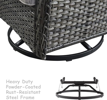 HUMMUH Outdoor Swivel Rocker Wicker Patio Chairs High Back PE Rattan Glider Chairs 4PCS Patio Furniture Set(Grey,Beige)