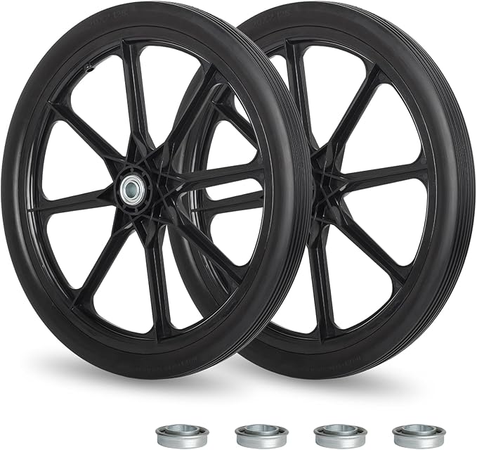 20" Flat Free Tire and Wheel, with 3/4" & 5/8" Bearing, 2.45" Centered Hub, Replacement Wheel For Rubbermaid Wheelbarrow, Garden Yard Cart, 2 Pcs