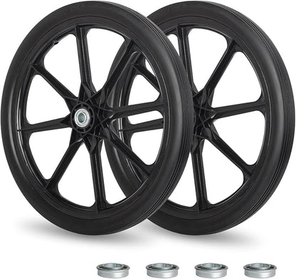 20" Flat Free Tire and Wheel, with 3/4" & 5/8" Bearing, 2.45" Centered Hub, Replacement Wheel For Rubbermaid Wheelbarrow, Garden Yard Cart, 2 Pcs