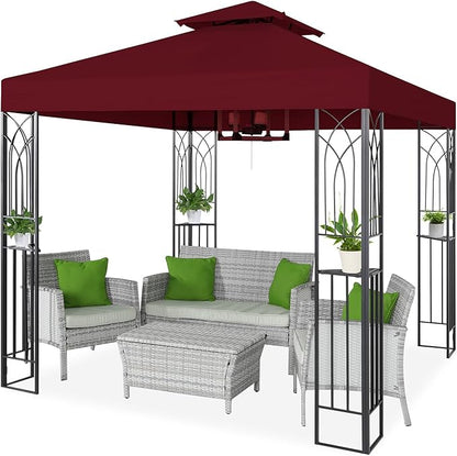 COOS BAY 8x8 Outdoor Patio Gazebo with Corner Shelves, Two-Tier Soft Top Canopy for Backyard, Lawn, Deck and Garden, Red