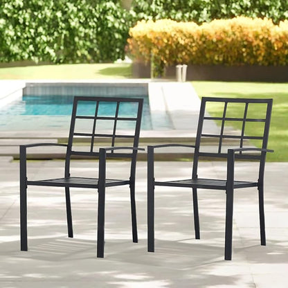 Outdoor Dining Chairs Set of 2, Aluminum Frame Stackable Patio Dining Chairs with Armrest, Wrought Iron Patio Bistro Chairs for Lawn, Backyard, Garden, Porch