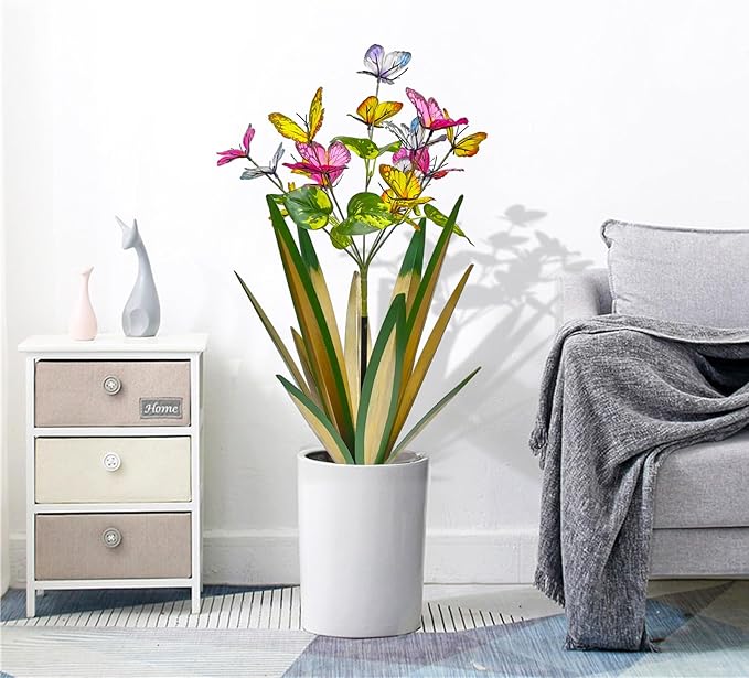 TOMBABY Garden Outdoor Butterfly Enlarge Thickened Wind Resistant Metal Agave Garden Art Metal Plant Country Sculpture Statue Decorations Ornaments Artificial Waterproof lieslight Green 3pcs