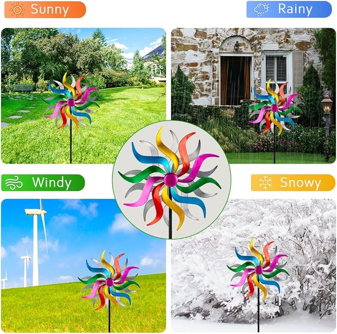 Wind Spinners Outdoor, Colorful Metal Wind Sculptures & Spinners, 15" Dia x 58" H Large Kinetic Windmills for Garden Yard Decor