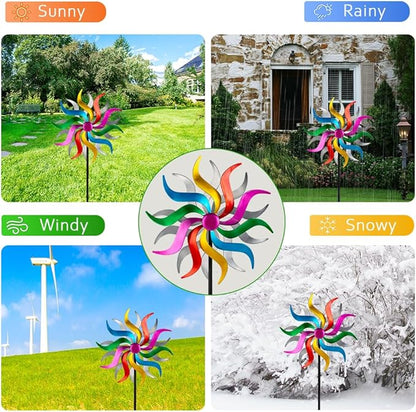 Wind Spinners Outdoor, Colorful Metal Wind Sculptures & Spinners, 15" Dia x 58" H Large Kinetic Windmills for Garden Yard Decor