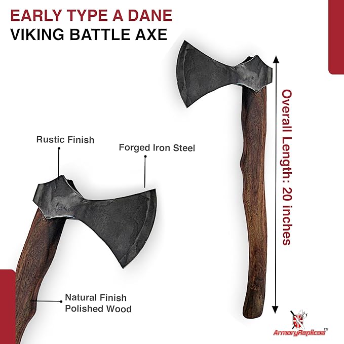 Armory Replicas™ Hand Forged Rustic Iron Steel Battle Axe – 20" Wood Handle, Fully Functional Camping & Reenactment Tool – Perfect for Outdoor Survival