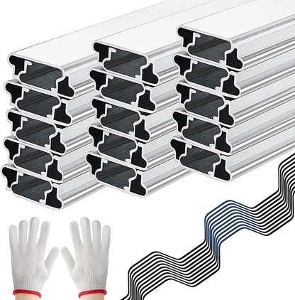 Spring Wire & Lock Channel - 10 Sets PVC Coated Spring Wire & Aluminum Alloy U-Channel Bundle with Nylon Gloves, 6.6 ft Farmer Greenhouse Frame Kit for Fix Poly Film Shade Cloth