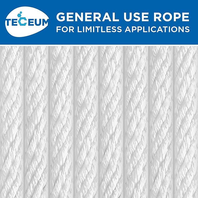 TECEUM Cotton Rope 3/16” (5 mm) – 200 FT – Strong All-Purpose Braided Rope – Natural Cotton – for Crafting, Сamping, Clothes Line, DIY, Indoor & Outdoor Use – White