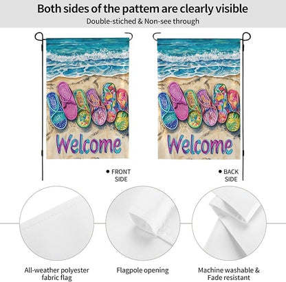 Flip Flops Beach Garden Flag Vertical Double Sided Outdoor Yard Flags 12.5x18 Inch Burlap Banners Vertical Double Sided for Outdoor Decor Lawn