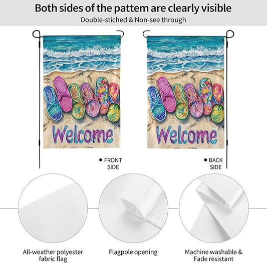 Flip Flops Beach Garden Flag Vertical Double Sided Outdoor Yard Flags 12.5x18 Inch Burlap Banners Vertical Double Sided for Outdoor Decor Lawn