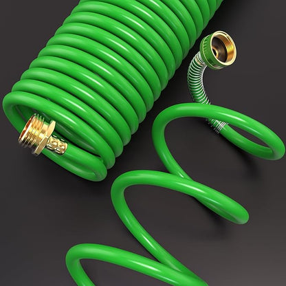 GASHER 25FT PU Recoil Garden Water Hose with 3/4"Inch Brass Fittings Retractable, Swivel Female for Boating, Pool & Spa, RV, Home and Garden（Green)