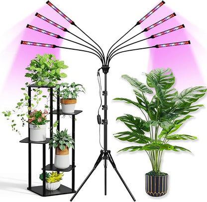 Grow Lights for Indoor Plants Full Spectrum with Stand and Timer, (Red+Blue+White) 8 Heads LED Plant Lights for Indoor Growing, Standing Floor House Plant Lamp for Seed Starting.