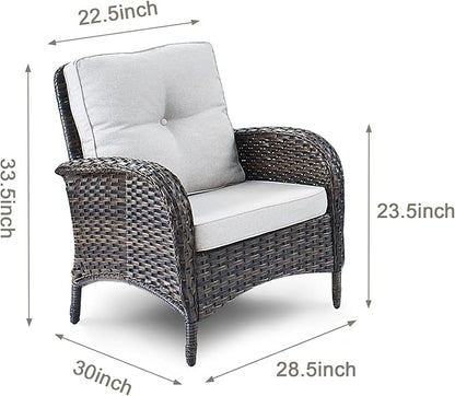 HUMMUH 5 Pieces Patio Furniture Set Wicker Outdoor Bistro Chairs with Ottomans Glass Top Side Table,Outdoor Conversation Set for Porch Deck Backyard Poolside