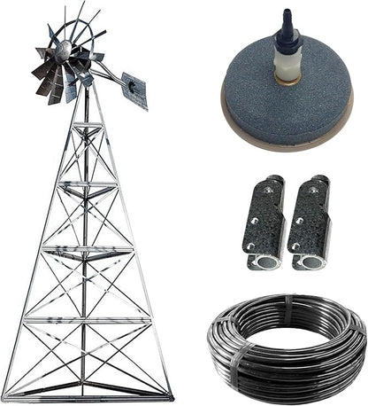 Outdoor Water Solutions AWS0011 12-Foot Windmill Pond Aerator – Galvanized 3-Legged Aeration System – 4.5 CFM Output – BalCam Technology – Aerates Ponds Up to 1 Acre