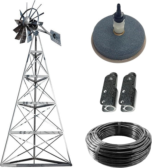 Outdoor Water Solutions AWS0011 12-Foot Windmill Pond Aerator – Galvanized 3-Legged Aeration System – 4.5 CFM Output – BalCam Technology – Aerates Ponds Up to 1 Acre