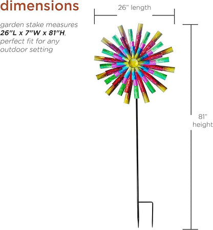 Alpine Corporation 81" Tall Outdoor Colorful Flower Wind Spinner Stake Yard Decoration, Multicolor