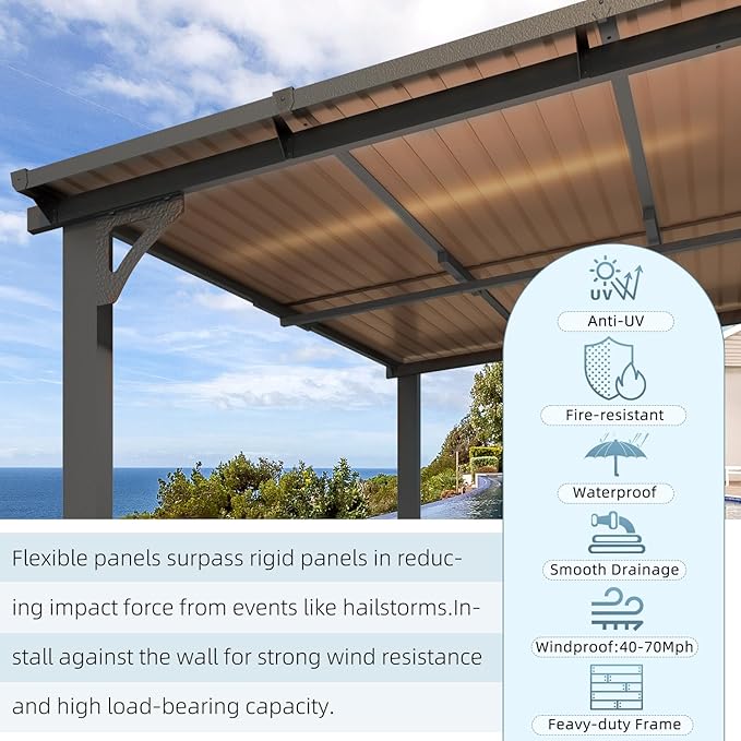 AECOJOY 24' x 12' Gazebo for Patio, Large Wall-Mounted Hard Top Lean-to Gazebo Pergola with Roof 12' x 24' on Clearance, Heavy Duty Patio Awnings for Decks, Backyard