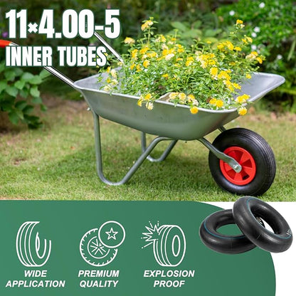 11x4.00-5 Inner Tube 11x4.50-5 11x6.00-5 Heavy Duty Replacement Tire Tubes with Bent Valve Stem for Wheelbarrows, Mowers, Hand Trucks - 2 Pack