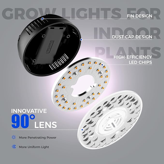 Barrina Orbgrow OG09 Puck LED Grow Light, Pinkish White 54W(6 x 9W, 810 Watt Equiv), Plant Lights for Indoor Plants Full Spectrum, Magnetic & Linkable, Small Grow lamp for Plant Shelf, 6 Packs, Black
