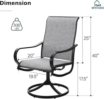 MFSTUDIO Outdoor Swivel Patio Dining Chairs Set of 2, High Back Breathable Textilene Patio Chairs for Balcony, Backyard, Deck, Garden (Light Grey Fabric, Black Frame)