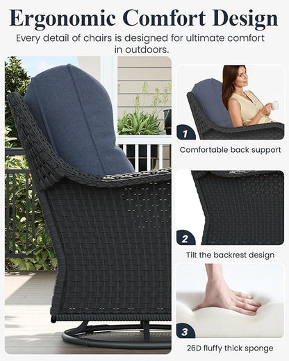 LayinSun 6 Piece Wicker Outdoor Furniture Set with 6-inch Comfy Cushions, High Back Patio Furniture Set with Swivel Rocking Chairs and Side Table