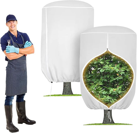 2 Pack Rounded Top Plant Covers Freeze Protection for Winter, Plant Covers for Winter, 40" X 47" Tree Frost Protection Blankets Outdoor With Zipper/Drawstring, for Shrub Bush Fruit Tree Potte(White)