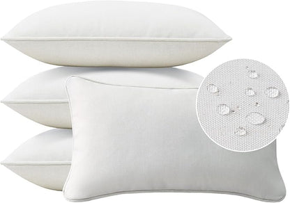 Decorative Outdoor Water Repellent Throw Pillows with Inserts, Set of 4, 20" x12" Pillows for Patio, Backyard, Bed, Couch, and Patio Furniture, Linen