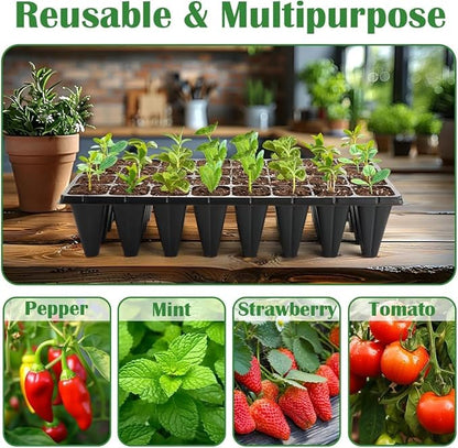 10 Pack 1020 Seedling Starter Trays with 10 Pack 32 Cell Plug Inserts Extra Deep 4.33" - Heavy Duty Plastic Nursery Trays for Seed Germination & Plant Propagation (10 Sets)