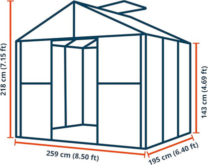 Greenhouse Saphir 3 Aluminum Frame 8.5 x 6.4 ft with Approx. 8 mm Polycarbonate Panels