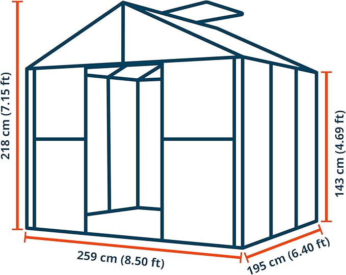 Greenhouse Saphir 3 Aluminum Frame 8.5 x 6.4 ft with Approx. 6 mm Polycarbonate Panels