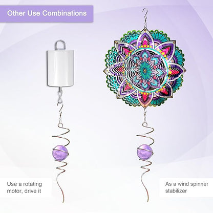 Gazing Ball Spiral Tail with Purple Glass Orb, Wind Spinners Stabilizer, Stainless Steel Wind Spinner Tail, Outdoor Décor, Hanging Garden Sculptures Decoration Ornament 13inch Height