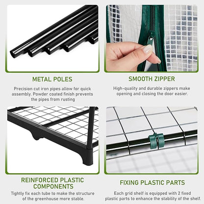 Outvita Mini Greenhouse, Small PE Plant Green House with 4 Tiers Rack, Shelf Clips, Roll-up Zipper Door, Gardening Supplies for Indoor Outdoor Seedling Frost Protection , 27"x19.6"x63" Green
