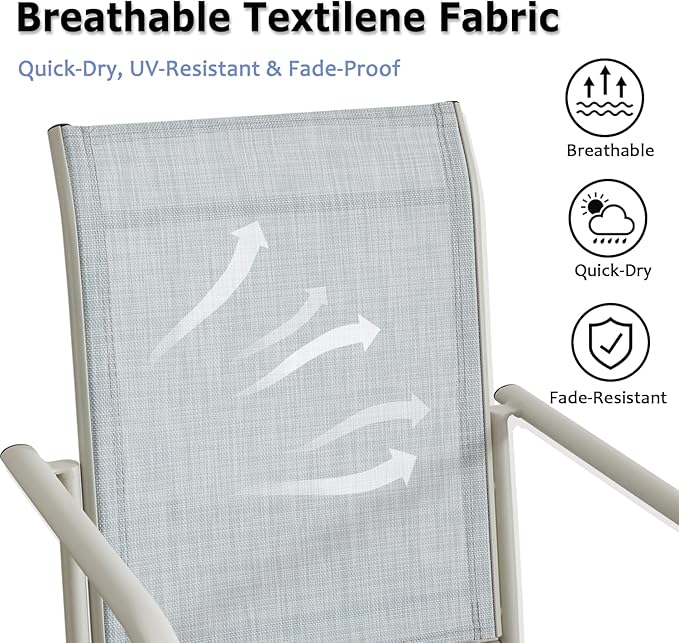 Patio Chairs Set of 4, Outdoor Dining Chairs with Breathable Textilene Fabric, Stackable Patio Chairs for Lawn, Garden, Backyard, Poolside, Beige