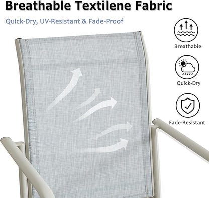 Patio Chairs Set of 4, Outdoor Dining Chairs with Breathable Textilene Fabric, Stackable Patio Chairs for Lawn, Garden, Backyard, Poolside, Beige