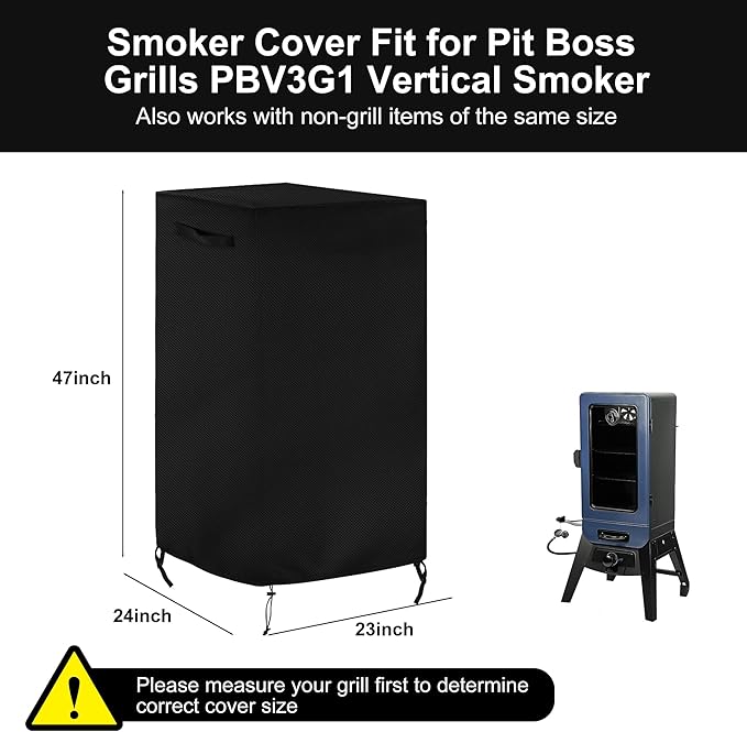 Smoker Cover Fit for Pit Boss Grills PBV3G1 Vertical Smoker, Outdoor Waterproof Grill BBQ Grill Cover Outdoor Grill Cover Vertical Smoker Cover（24" D x 23" W x 47" H）