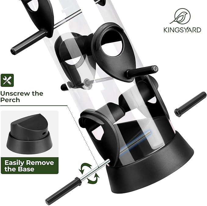 Kingsyard 6 Ports Tube Bird Feeder for Outdoors Hanging, Removable Base and Perch, Easy to Clean & Refill, Premium Hard Plastic, Attracting for Finches Cardinals Bluebirds (Black)