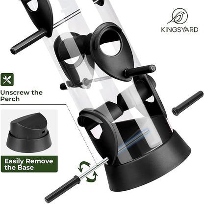 Kingsyard 6 Ports Tube Bird Feeder for Outdoors Hanging, Removable Base and Perch, Easy to Clean & Refill, Premium Hard Plastic, Attracting for Finches Cardinals Bluebirds (Black)