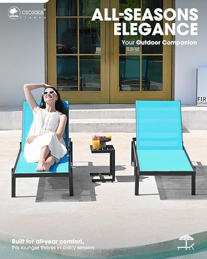 Pool Chaise Lounge Chair Set of 4, Outdoor Lounge Chairs with Wheels, 5-Position Adjustable Sun Loungers for Outside, Deck, Beach, Lake Blue