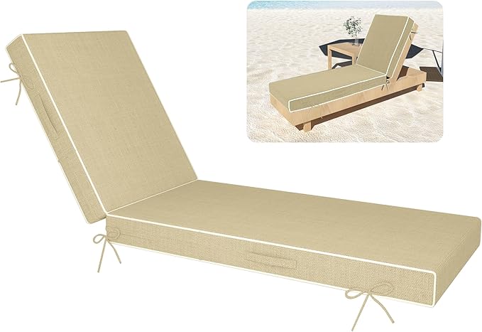 Chaise Lounge Cushions Outdoor Furniture 72 x 21 Inch Olefin Patio Lounge Chair Cushions 4'' Thick Waterproof Outdoor Chaise Cushion Weather Resistant Pool Lounger Cushion (Beige)