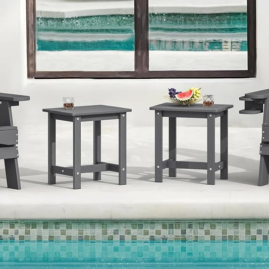 LUE BONA Outdoor Side Table Set of 2, HDPS Small Outdoor Table, Adirondack Side Table,Outside End Table for Patio, Porch, Pool, Weather Resistant/Easy Maintenance/Indoor or Outside Use, Dark Gray