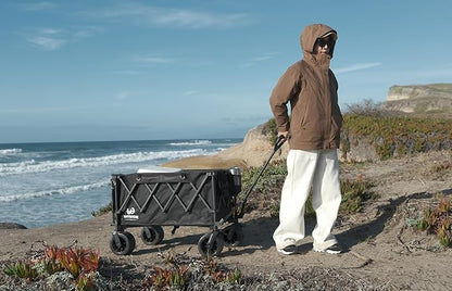Whitsunday Collapsible Folding Wagon Heavy Duty Utility Beach Wagons with Opened Tailgate and All-Terrain Wheels for Camping,Garden,Sports Grey