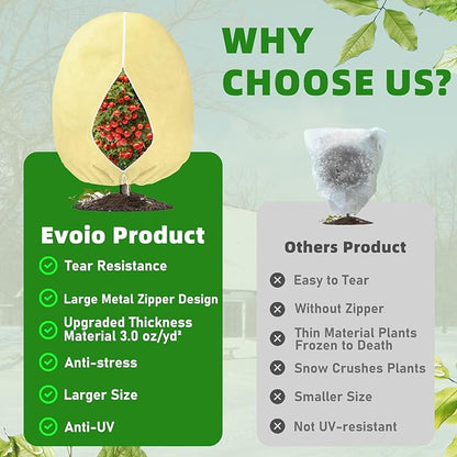 Evoio Plant Covers Freeze Protection 8 x 10 FT 3 oz/yd² Winter Frost Blankets Cloths Fabric Bags with Zipper for Outdoor Plants Tree Shrub Garden Potted Freeze Frost Winterizing Protection (2 Pack)