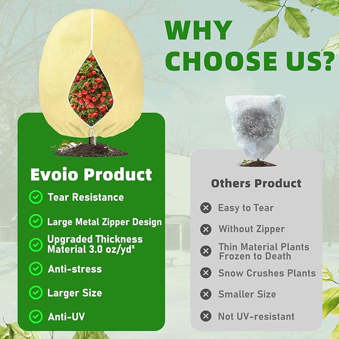 Evoio Plant Covers Freeze Protection 6 x 7 FT 3 oz/yd² Winter Frost Blankets Cloths Fabric Bags with Zipper for Outdoor Plants Tree Shrub Garden Potted Freeze Frost Winterizing Protection