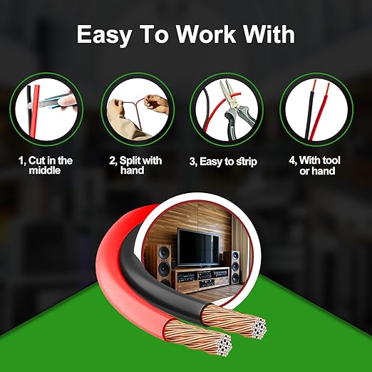 12 Gauge Wire 50FT, 12 AWG Red Black Hookup Electrical Wire LED Strips Extension Cord 12V/24V DC Cable, 12AWG 2 Conductors Flexible Wire for in-Home, Autos, Schools use