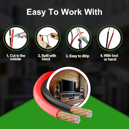 12 Gauge Wire 50FT, 12 AWG Red Black Hookup Electrical Wire LED Strips Extension Cord 12V/24V DC Cable, 12AWG 2 Conductors Flexible Wire for in-Home, Autos, Schools use