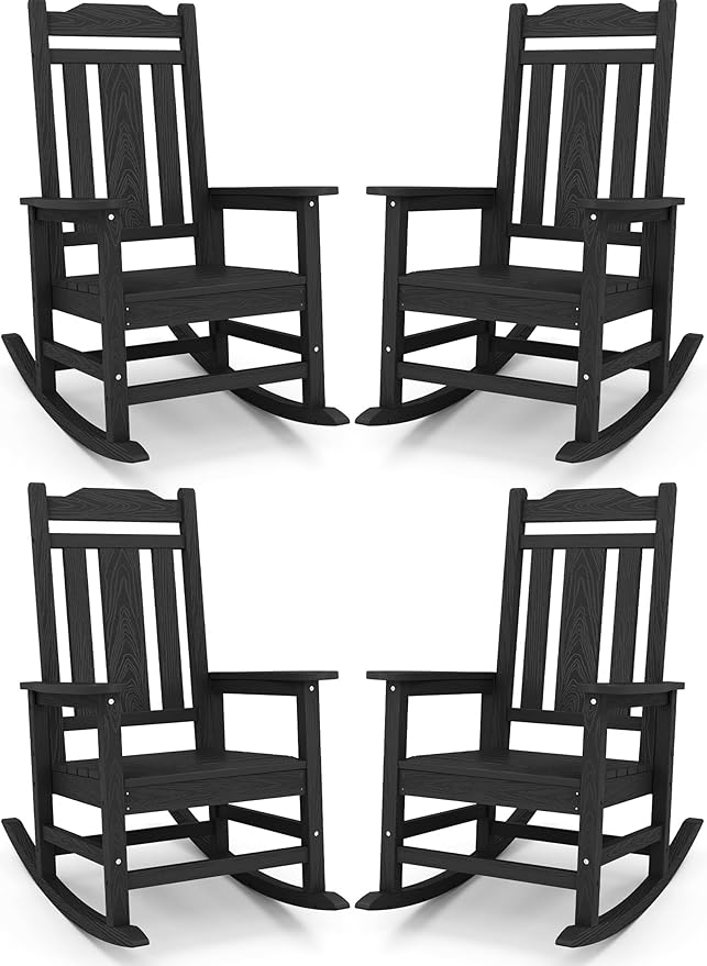 SERWALL Outdoor Rocking Chair Black Set of 4