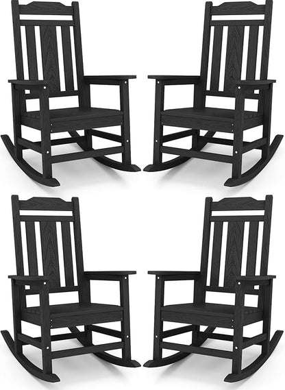 SERWALL Outdoor Rocking Chair Black Set of 4